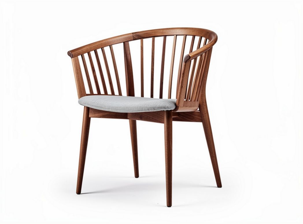 Wooden accent chair with curved backrest and gray cushion 50 x 50 x 75cm