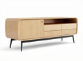Wooden TV stand with sliding doors and drawers in natural finish 150 x 40 x 60cm