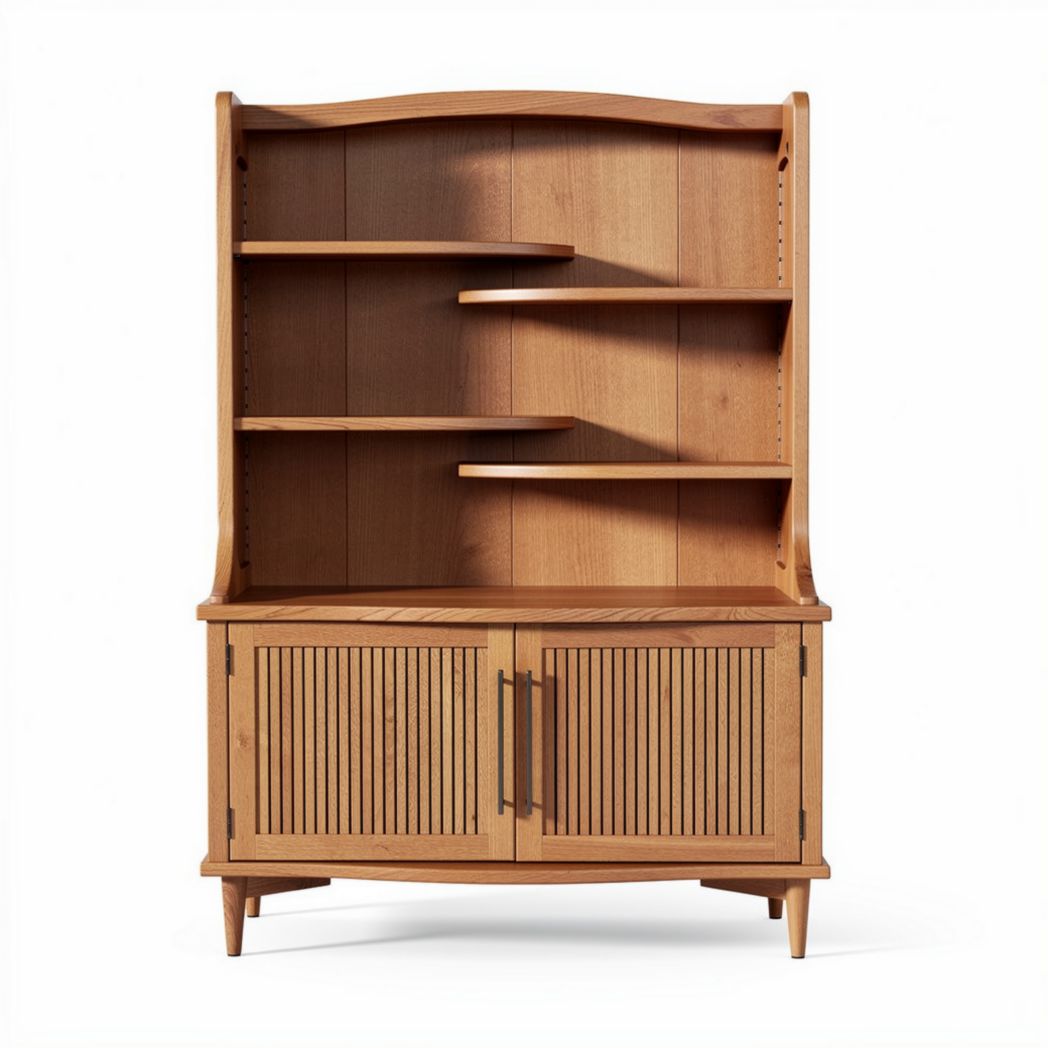 Wooden cabinet with shelves and storage doors in natural finish 120 x 40 x 180cm