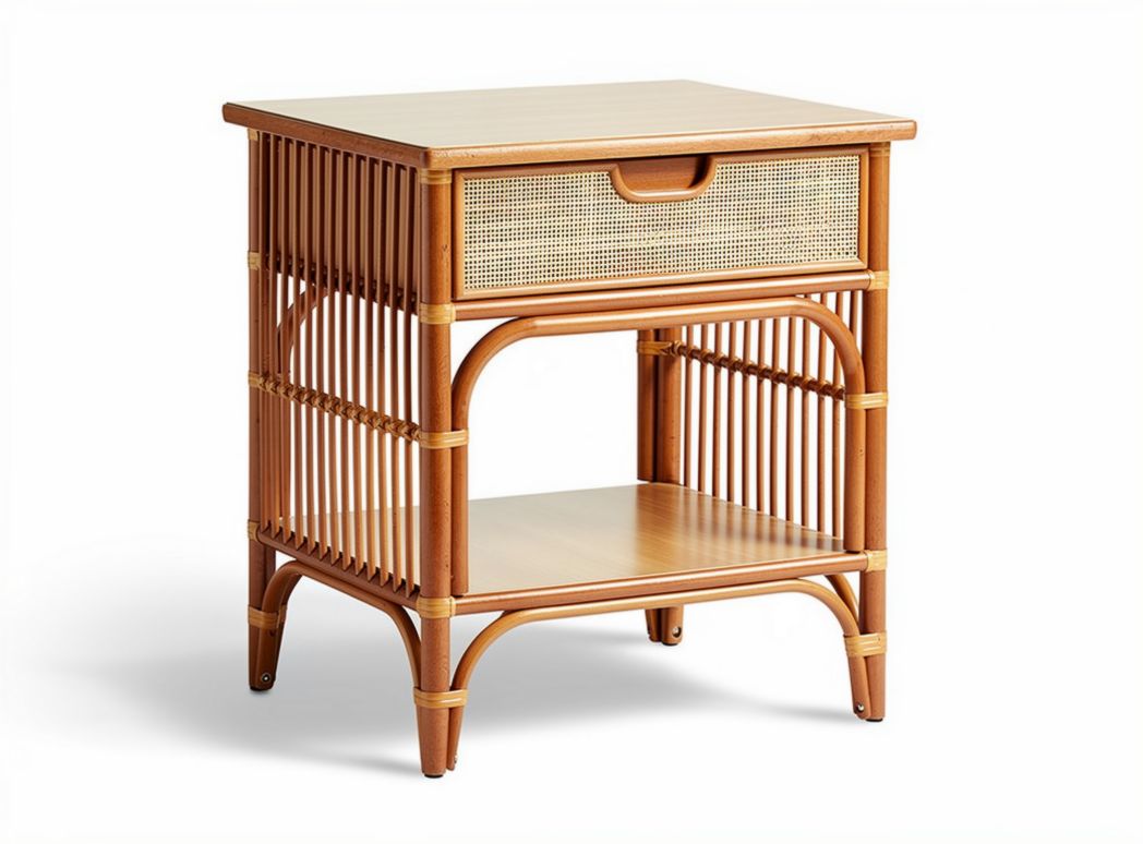 Rattan nightstand with storage drawer and open shelf 50 x 40 x 50cm
