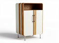 Wood and white storage cabinet with two doors and open shelf 60 x 40 x 90cm