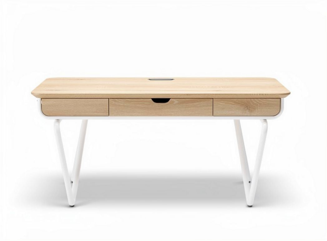 Modern minimalist desk with wooden surface and metal legs 120 x 60 x 75cm
