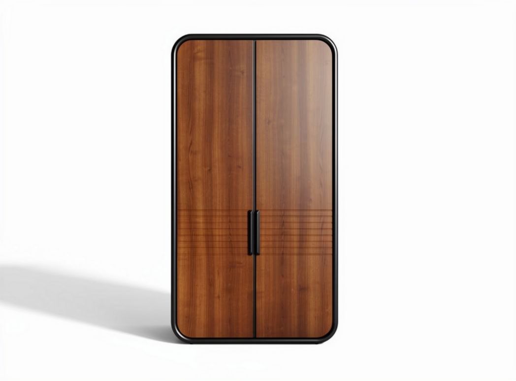 Wooden kitchen cabinet with double doors and sleek black frame 60 x 30 x 180cm