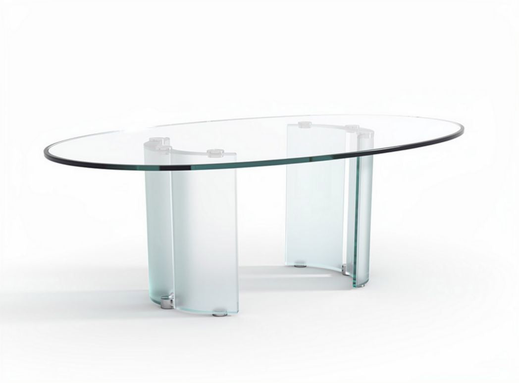Oval glass dining table with frosted acrylic base 150 x 80 x 75cm