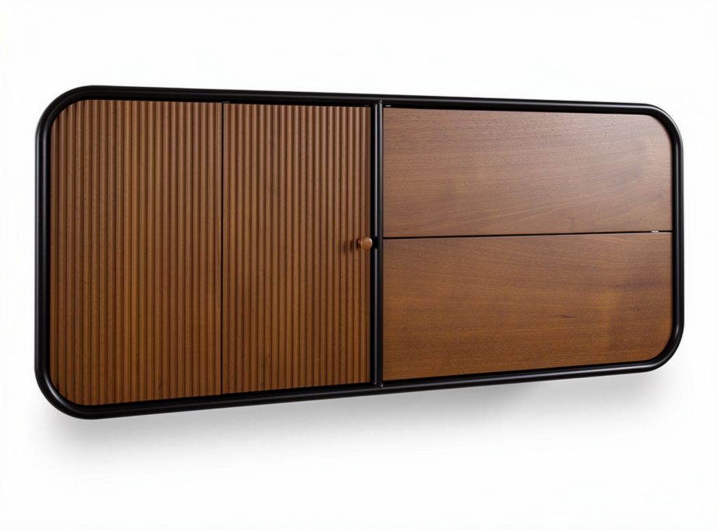 Wooden wall-mounted storage cabinet with contrasting black accent doors 150 x 60 x 20cm