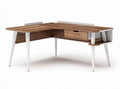 Modern L-shaped desk with storage drawer and white metal legs 150 x 150 x 75cm