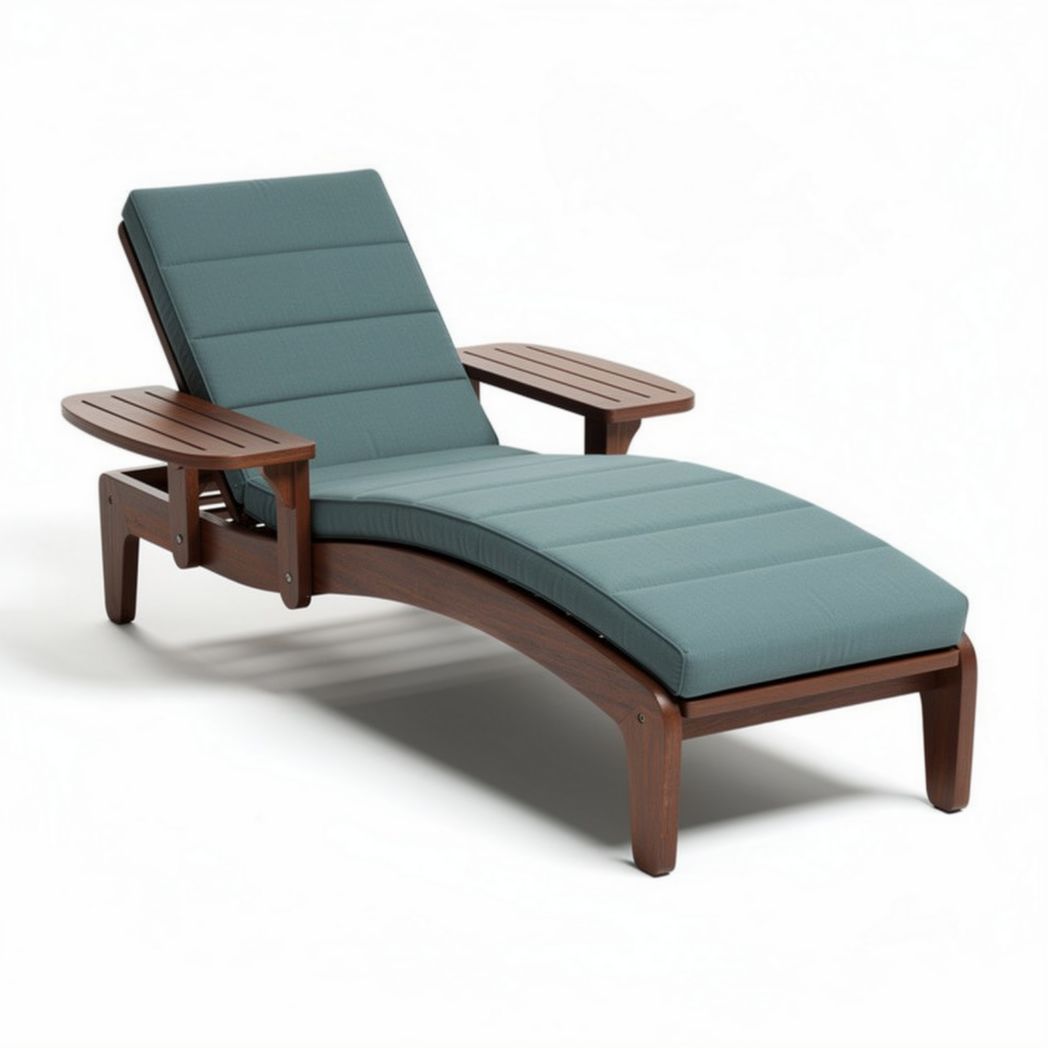 Wooden lounge chair with striped fabric cushion for outdoor use 200 x 70 x 90cm
