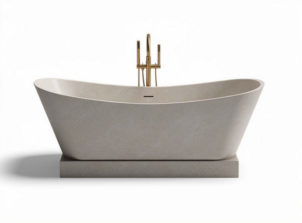Stone freestanding bathtub with golden faucet and modern design 180 x 80 x 70cm