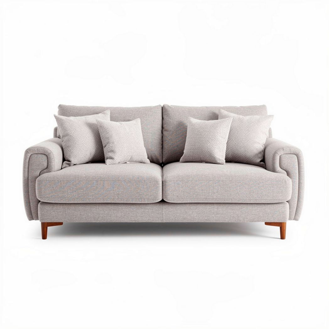 Fabric sofa in light gray with decorative cushions 180 x 90 x 85cm