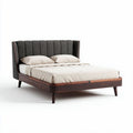 Upholstered bed frame with walnut finish and dimensions 200 x 160 x 100cm